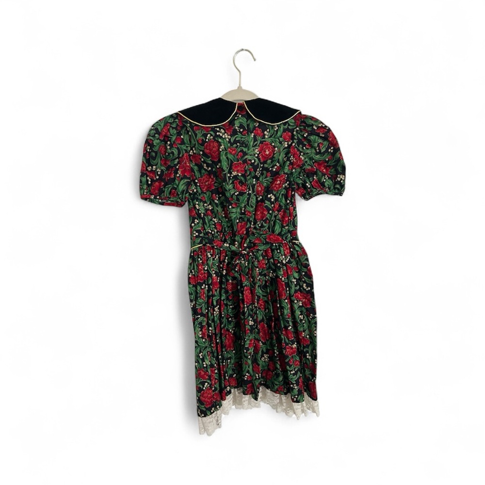 Floral Dress with Black Collar and Gold Detail - Picture 2 of 7